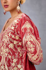 Torani's red embroidered kurta set with zari embroidery
