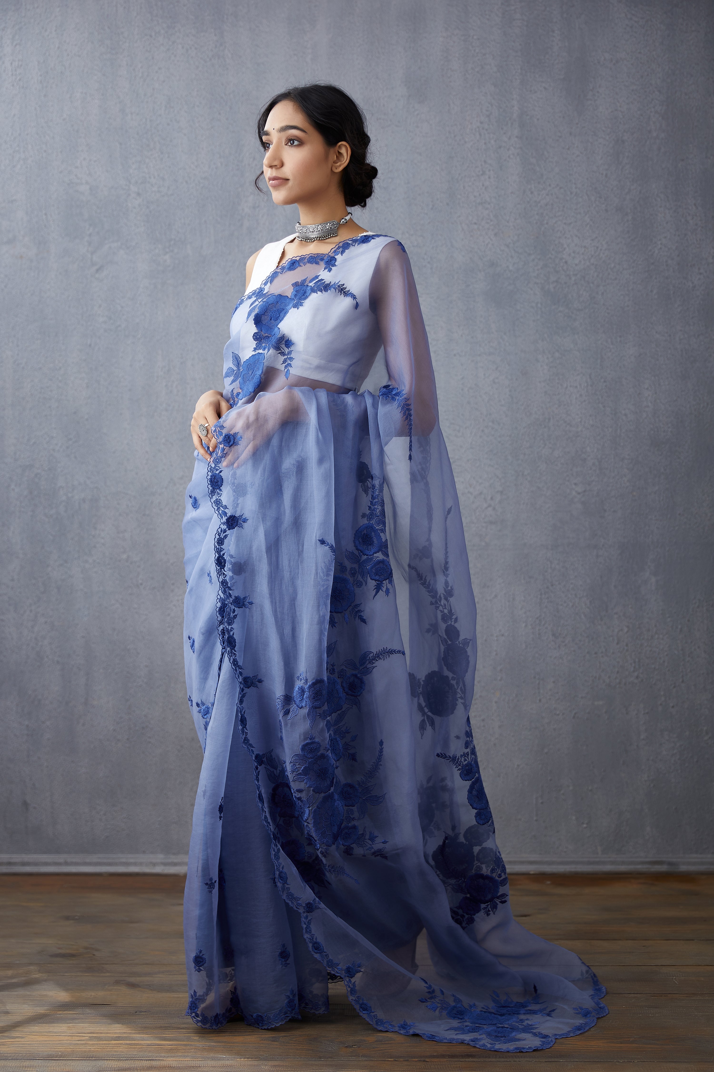 Neeli Gulaab Boota Veeksha Organza Saree