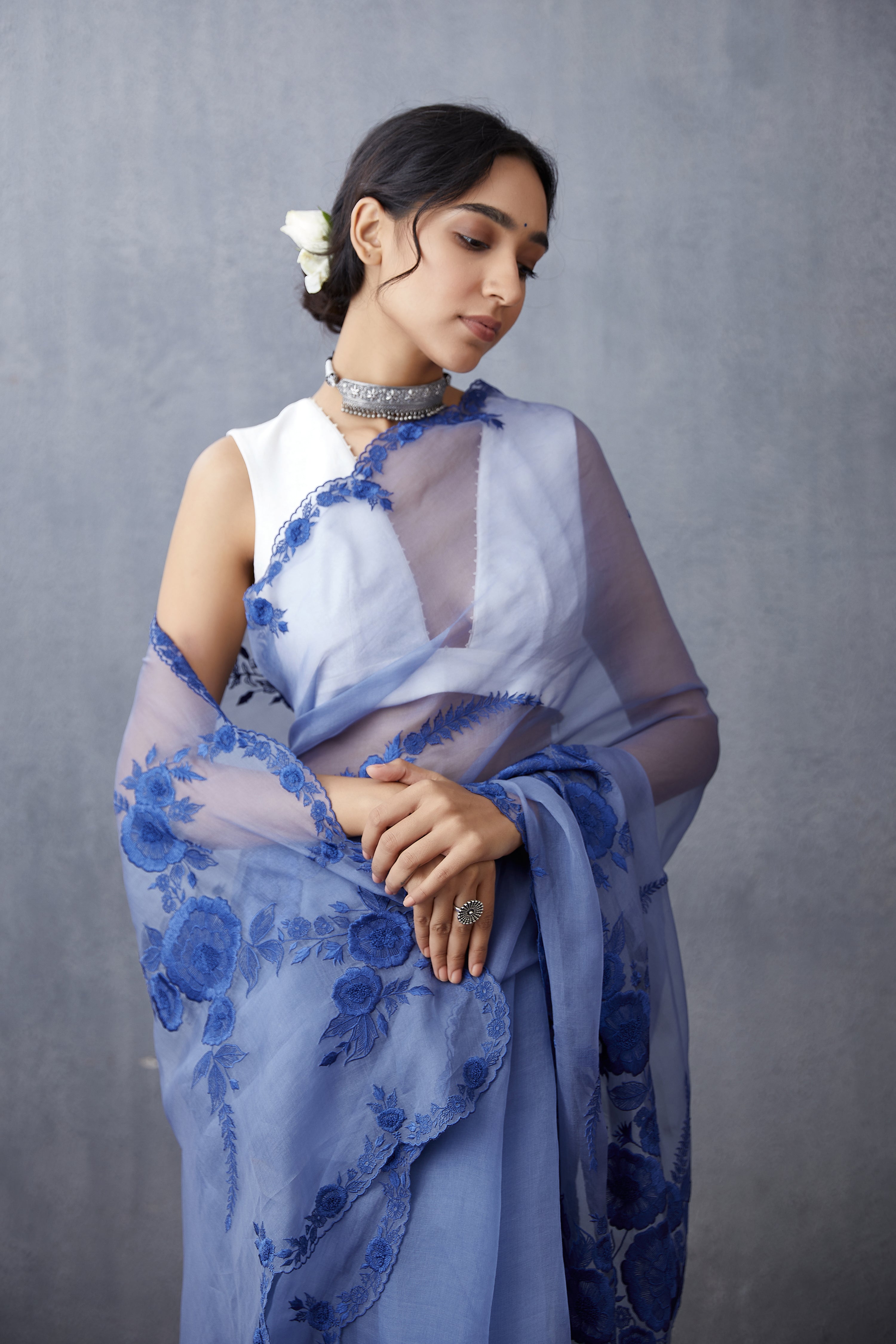 Neeli Gulaab Boota Veeksha Organza Saree