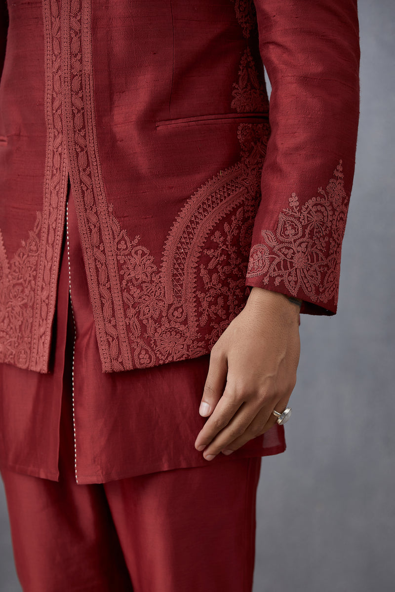 Men's Embroidered Handwoven Chanderi Bandi jacket