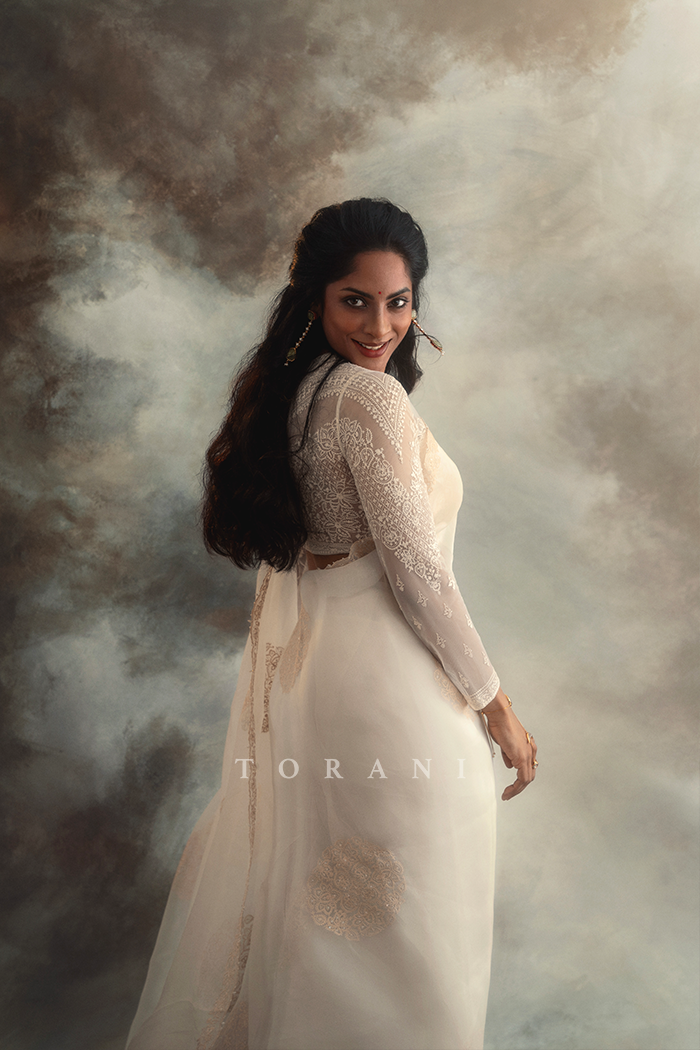 Sriya Reddy in our Swetah Aadira Rubani Saree Set