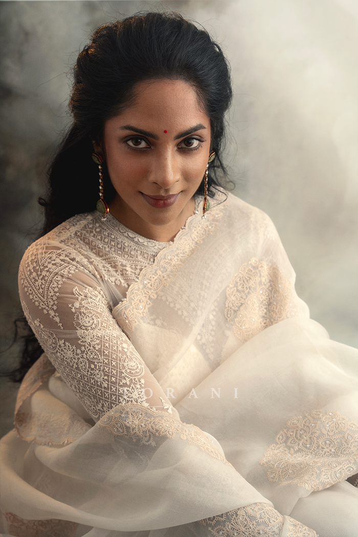 Sriya Reddy in our Swetah Aadira Rubani Saree Set