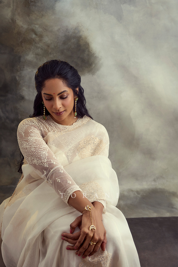 Sriya Reddy in our Swetah Aadira Rubani Saree Set