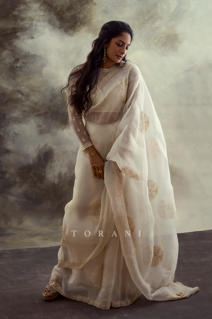 Sriya Reddy in our Swetah Aadira Rubani Saree Set