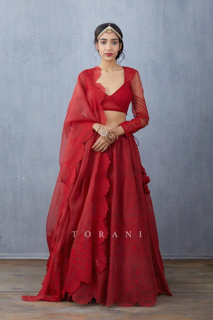 Surkh Advaita Lehenga Set