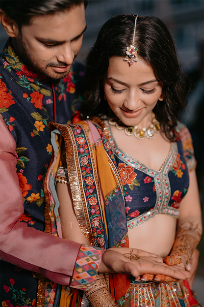 Tanvi and Navkar in our Dil Rangrez Jiya Lehenga Set and Custom Bandi Set
