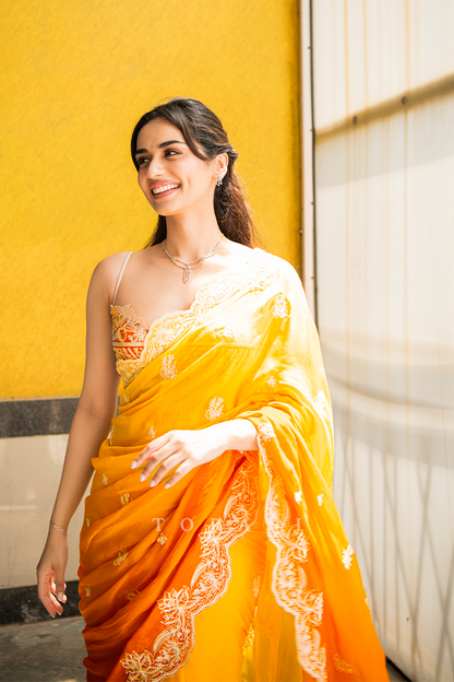 Manushi Chhillar in our Kasmai Gairik Brinda Saree Set