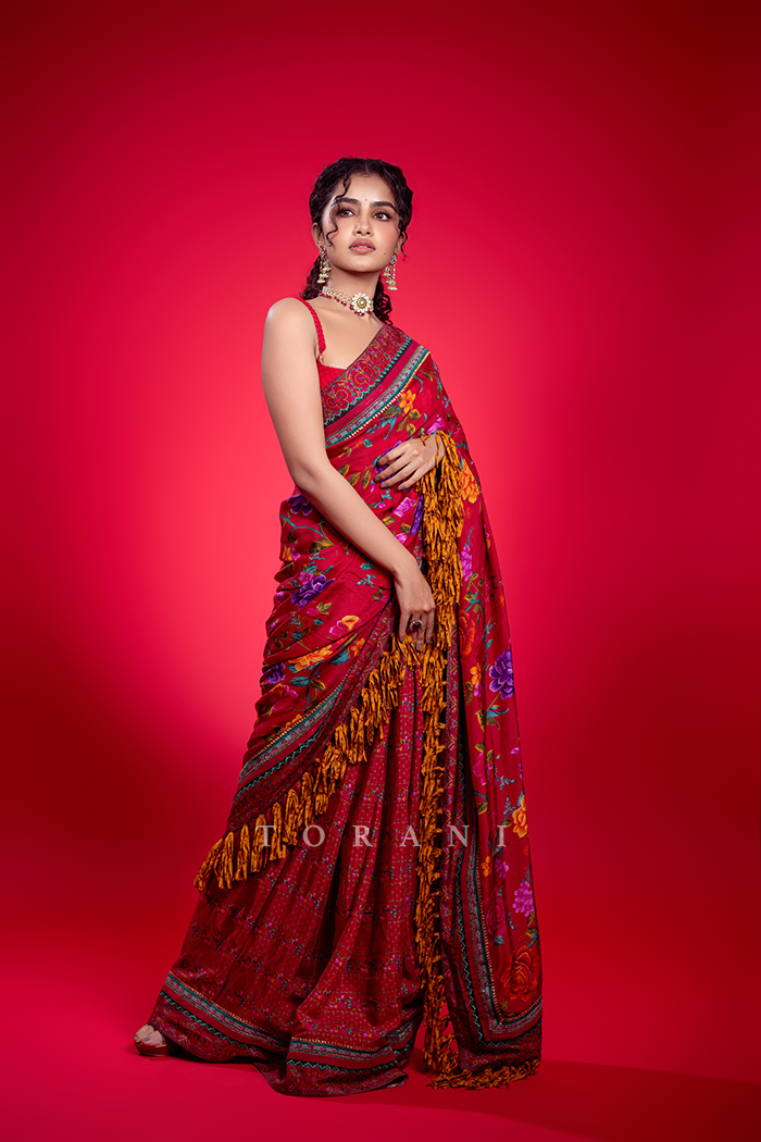 Anupama Parameswaran in our Dil Surkh Samila Gazal Saree Set