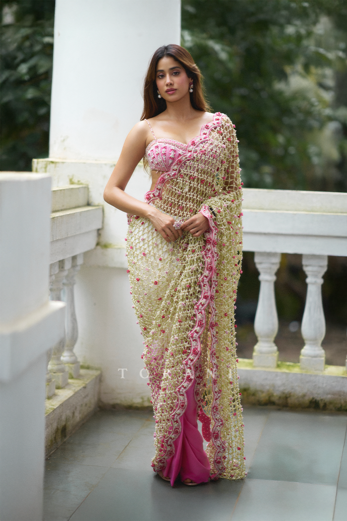 Janhvi Kapoor in our Custom Ojaswini Bela Saree Set