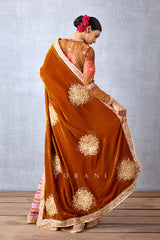 Stripe Printed readymade Saree in silk velvet