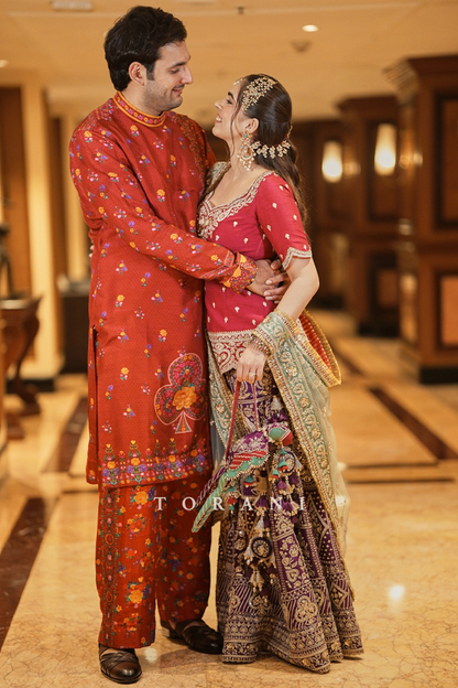 Khushboo and Vardan in our Chandramallika Manmayi Gharara Set &amp; Dil Surkh Mamun Kurta Set