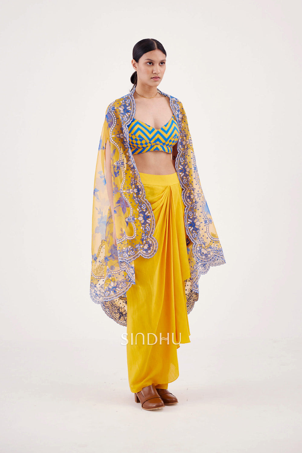 Digital printed Itrit Cape in Silk Organza