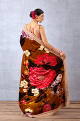 Chintz Printed Half & Half Saree in Silk Velvet and Butterfly Net with Embroidered Border