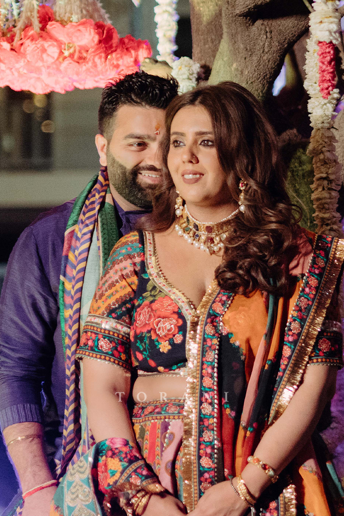 Rasalica and Abhishek in our Dil Rangrez Jiya Lehenga Set &amp; Custom Jamuni Navratan Kurta Set