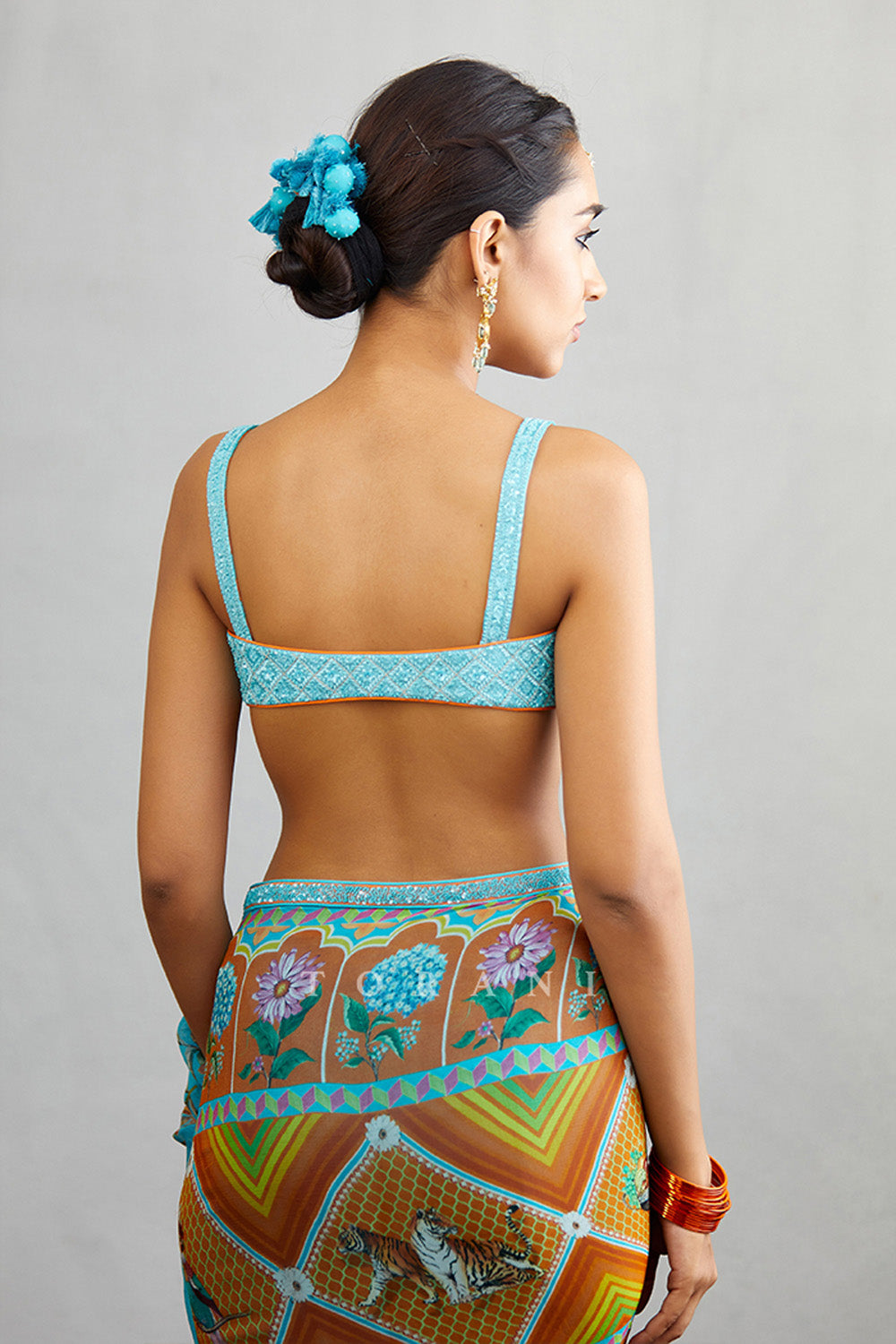 Embroidered sleeveless Chanderi blouse