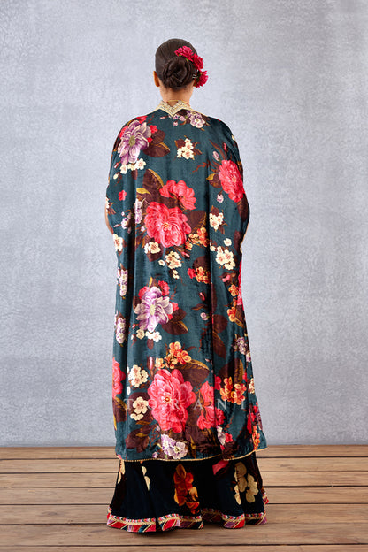 Navy Blue Sheer Cape in Silk Organza