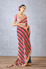 Half and Half Gota Highlighted Stripe Printed Saree in Silk Velvet 