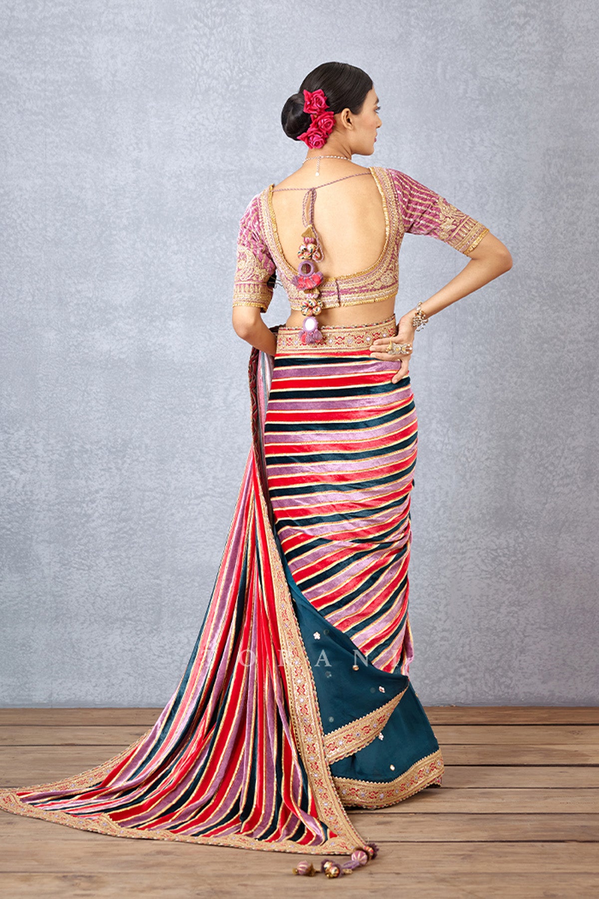 Half and Half Saree in Silk Velvet and Silk Organza