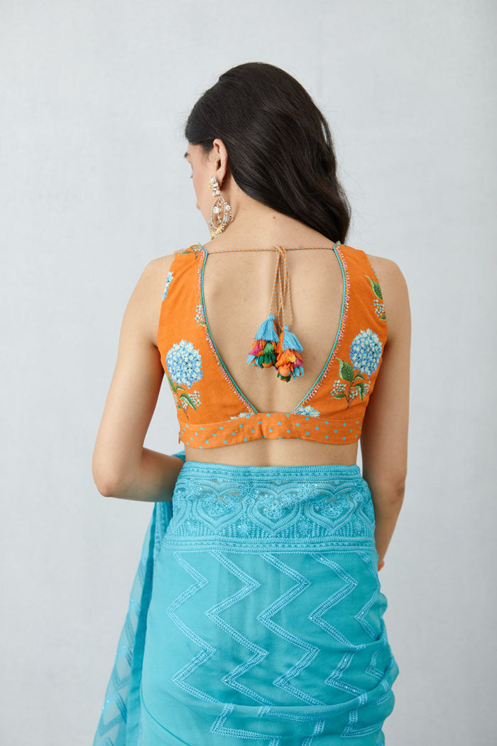 Deep back printed blouse in Viscose Crepe