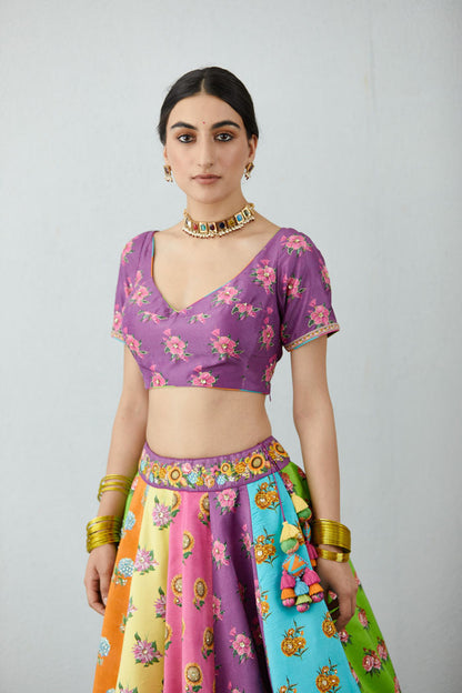PURPLE FLORAL PRINTED BLOUSE FOR LEHENGA