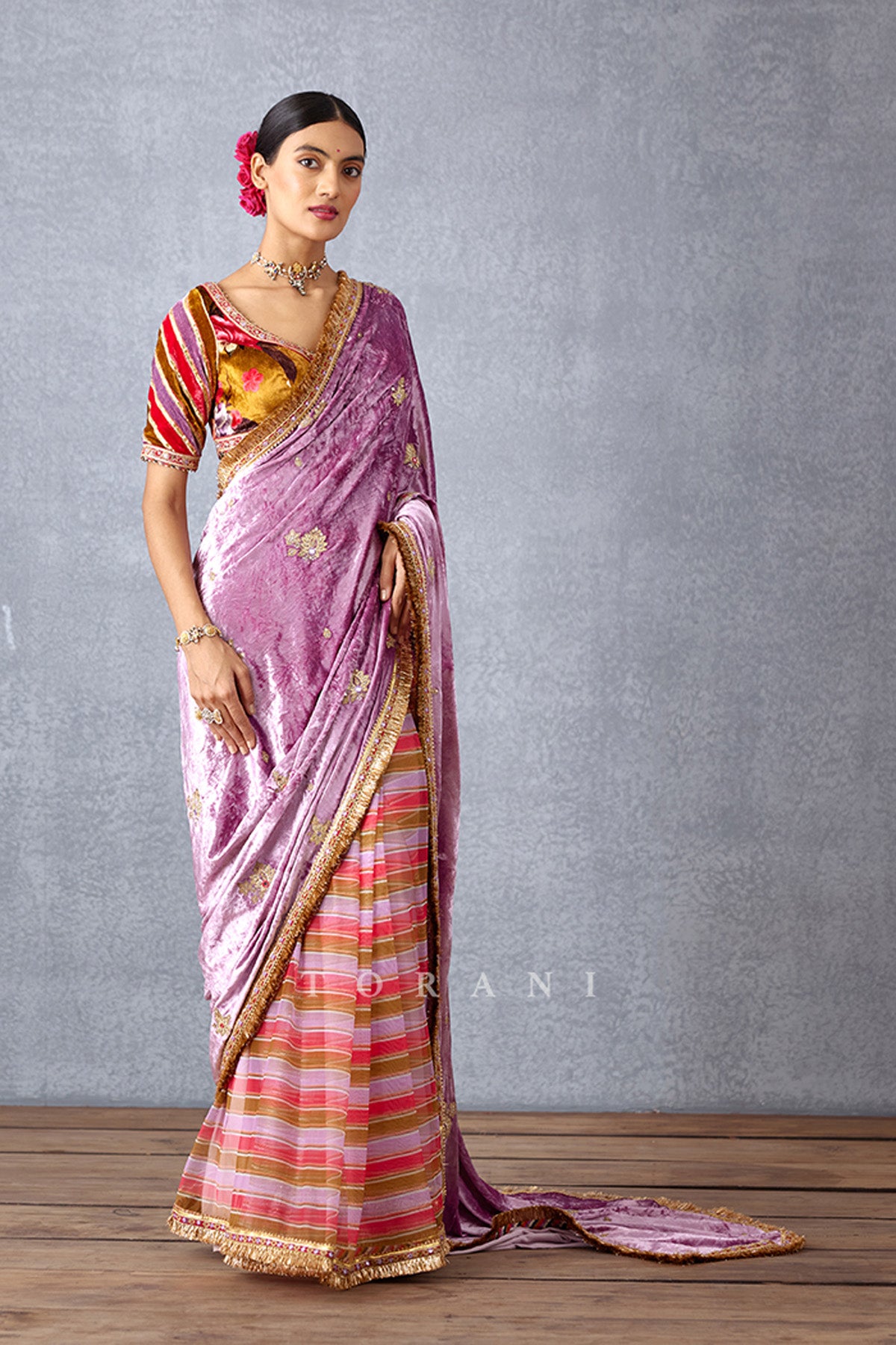 Wisteria Pink Embroidered Half and Half Saree