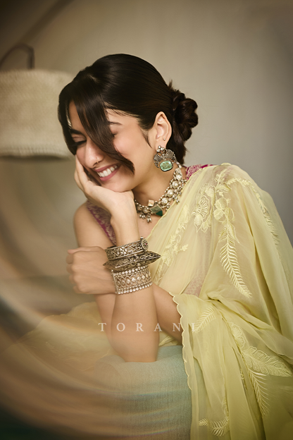 Tanya Maniktala in our Kasmai Pankhuri Meera Saree Set