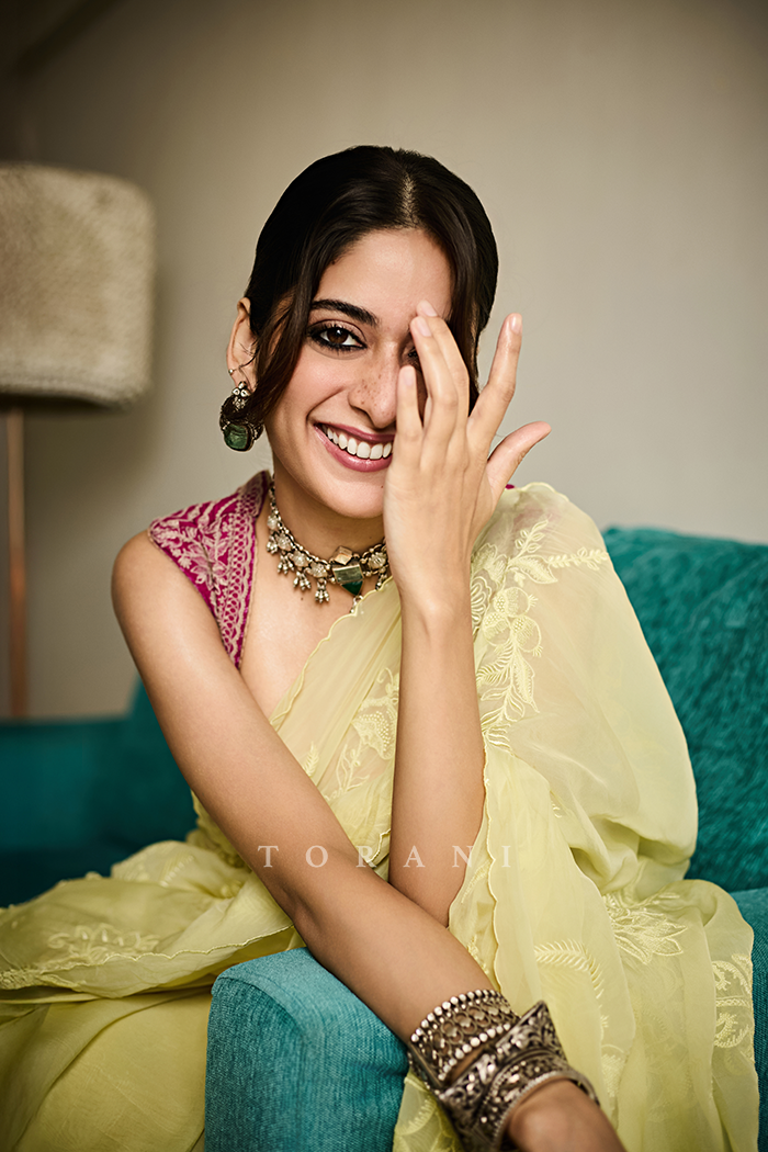 Tanya Maniktala in our Kasmai Pankhuri Meera Saree Set