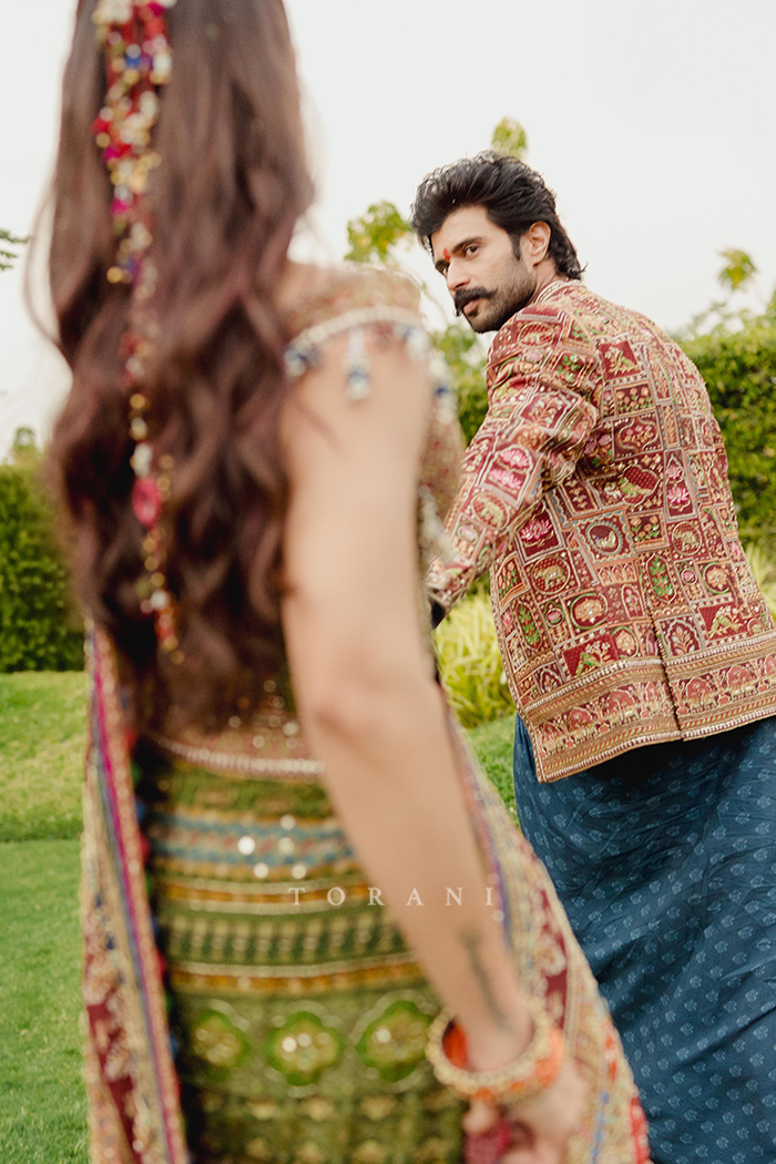 Rashmika and Vijay in our Custom Torani Set