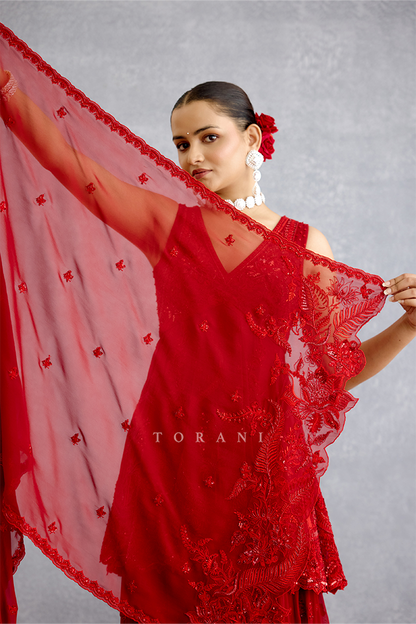 Surkh Bhanavi Sharara Set