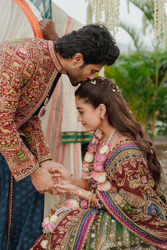 Rashmika and Vijay in our Custom Torani Set