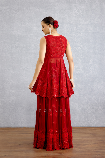 Surkh Bhanavi Sharara Set