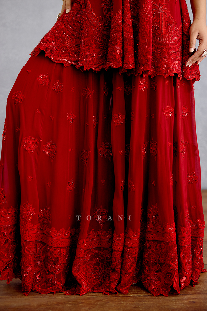 Surkh Bhanavi Sharara Set