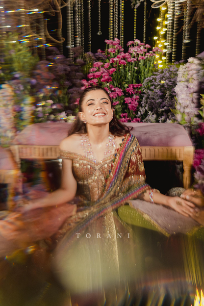 Rashmika Mandanna in our Tanjore Lakshmi Corset Skirt Set