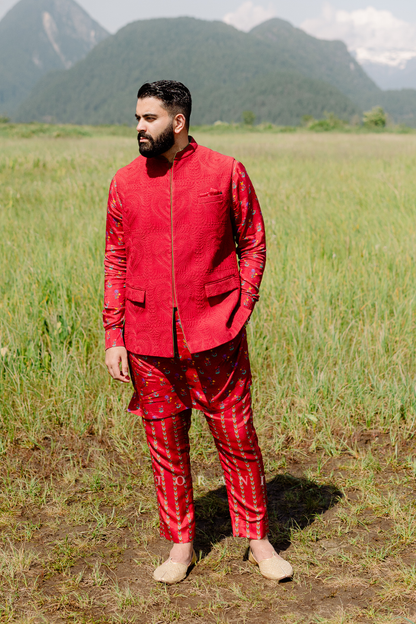 Jasmin and Nav in our Dil Surkh Avora Javeri Lehenga Set &amp; Dil Surkh Ramzi Bandi Set