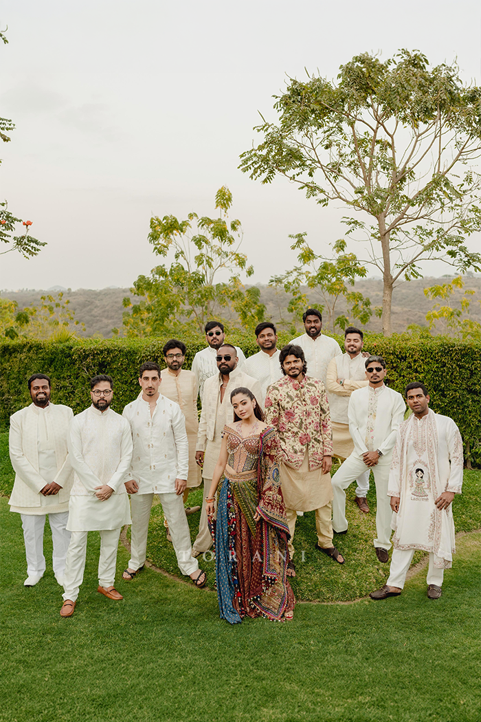 Rashmika Mandanna in our Tanjore Lakshmi Corset Skirt Set