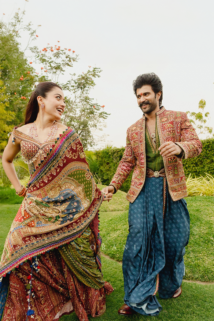 Rashmika and Vijay in our Custom Torani Set