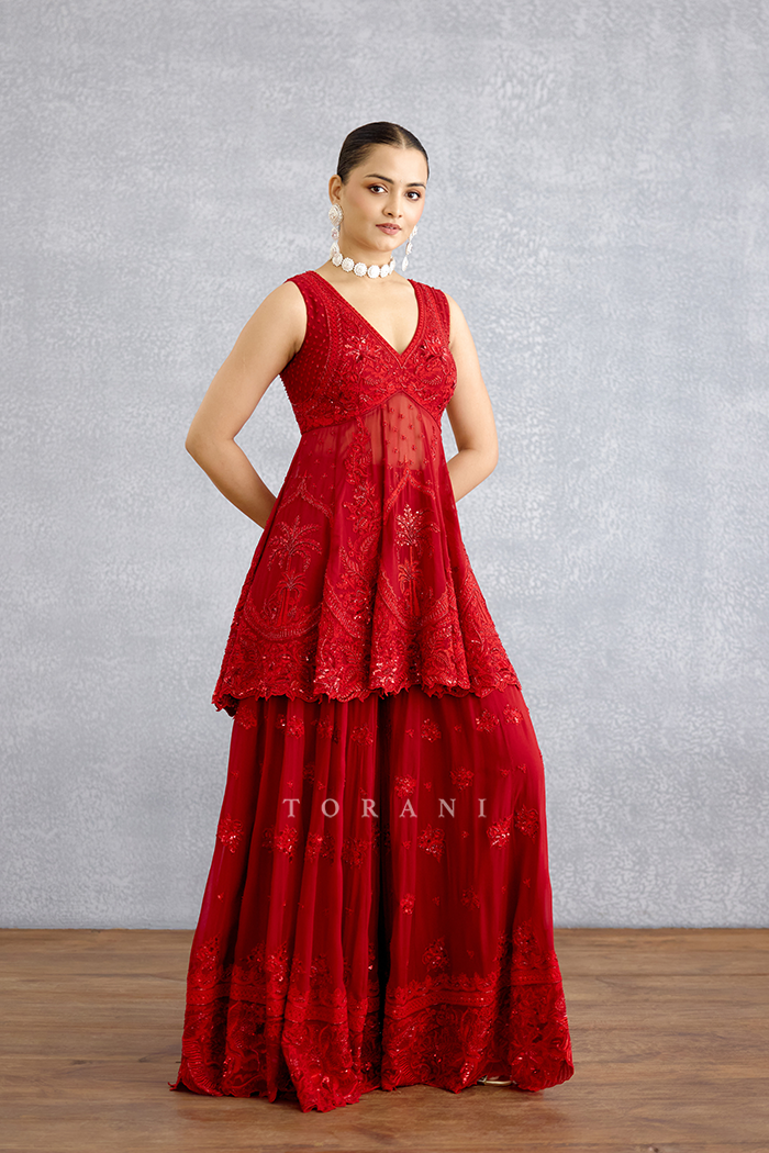 Surkh Bhanavi Sharara Set