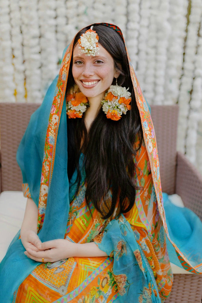 Fahmida Khan in our Custom Firoza Ikjot Saree &amp; Odhni