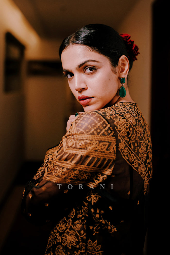 Shriya Pilgaonkar In  Silk Crepe Cape Set from Torani