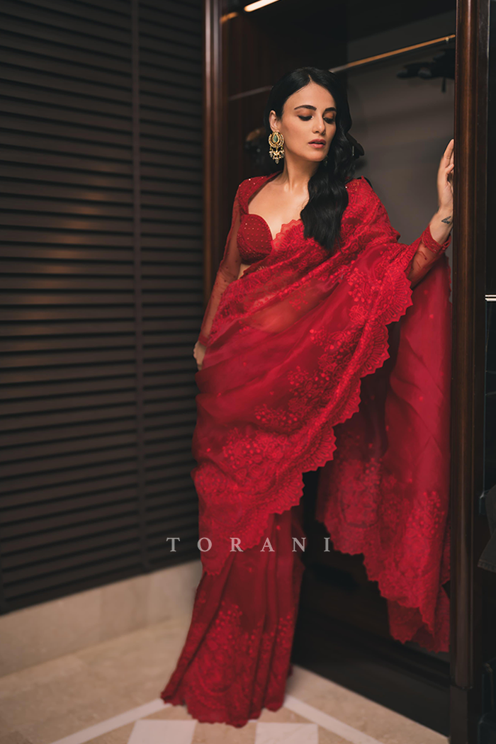 Radhika Madan in our Surkh Farrin Saree Set