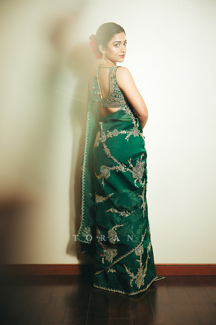 Rashmika Mandanna in our Akhzari Miral Saree Set