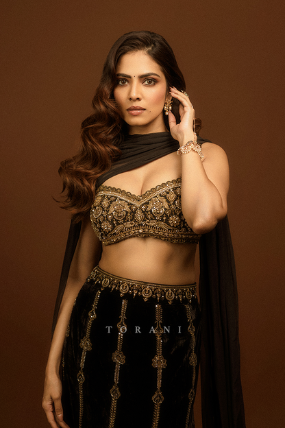 Malavika Mohanan in our Siyahi Vanya Lehenga Set