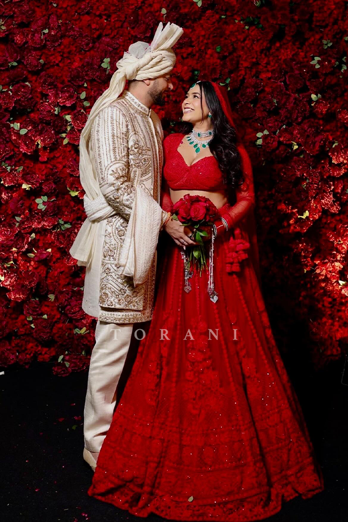 Aaztha Sharma In Our Custom Surkh Mrinal Lehenga Set