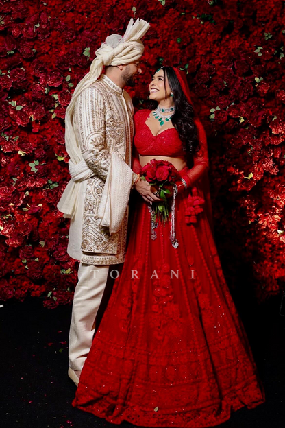 Aaztha Sharma In Our Custom Surkh Mrinal Lehenga Set