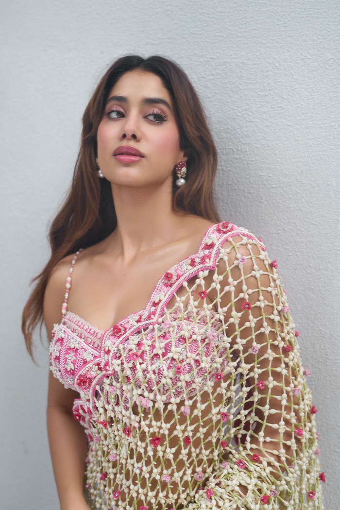 Janhvi Kapoor in our Custom Ojaswini Bela Saree Set
