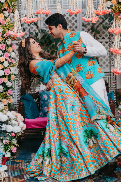 Juhi with Her Partner in Our Custom Lehenga &amp; Bandi Set