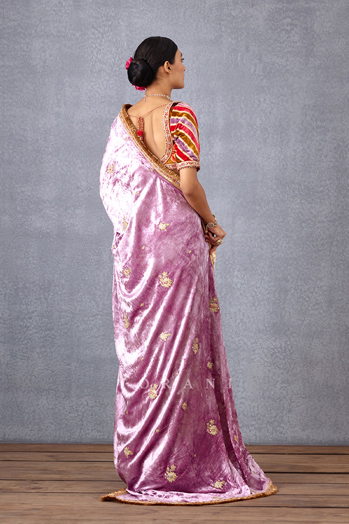 Wisteria Pink Embroidered Half and Half Saree with Zari Embroidery
