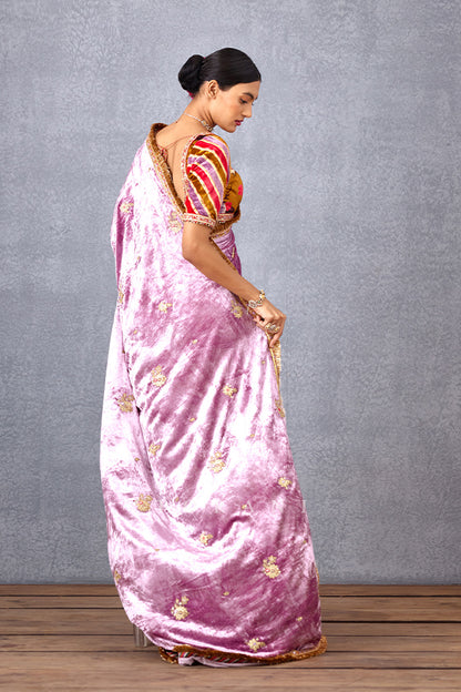 Wisteria Pink Embroidered Half and Half Saree with Digital Print and Hand Adda Work