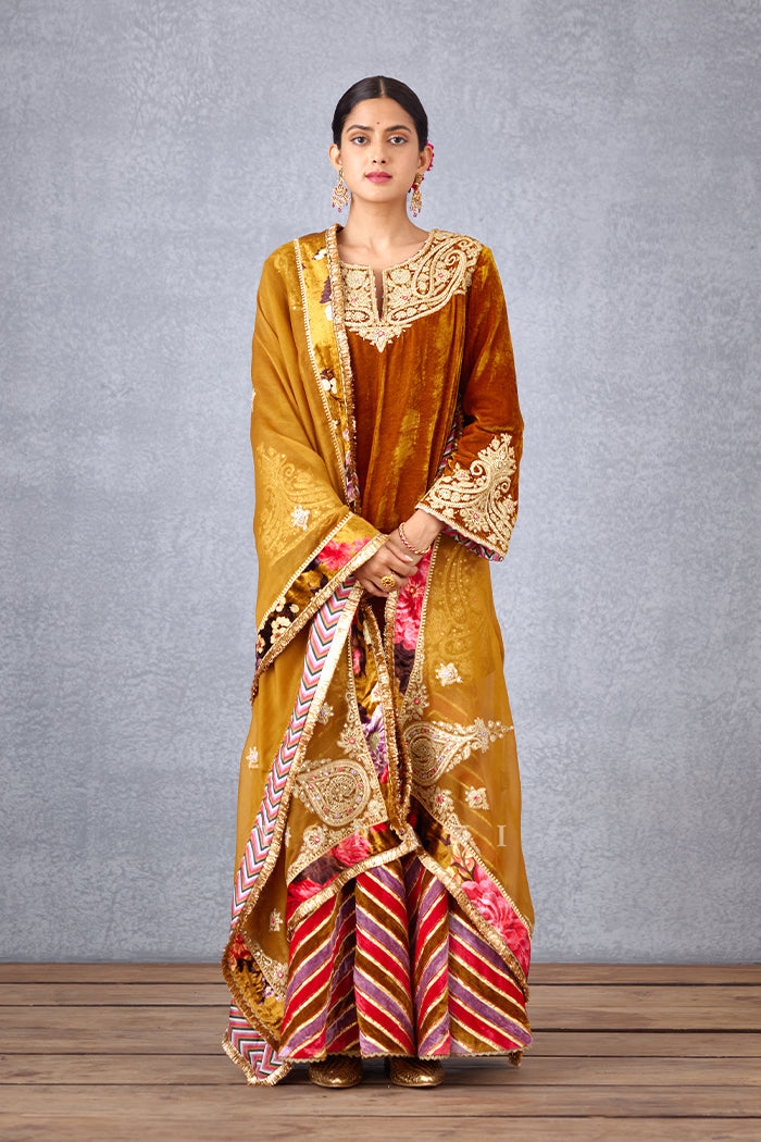 Sharara Set in Silk Velvet with dupatta in Silk Organza