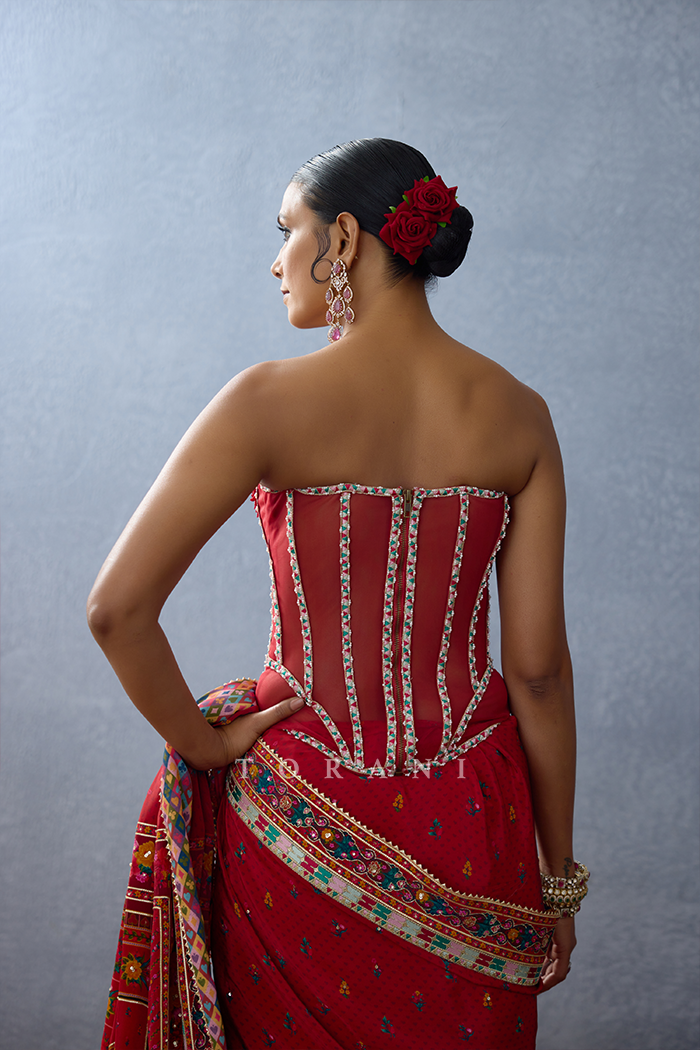 Tamannaah Bhatia In Our Dil Surkh Ami Corset Saree Set